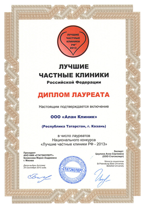 Диплом Лауреата «Алан Клиник»
